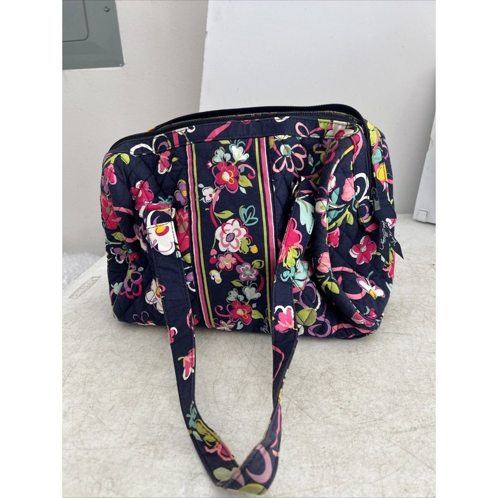 Vera Bradley Navy Blue Multicolor Floral Shoulder Handbag Cotton Purse